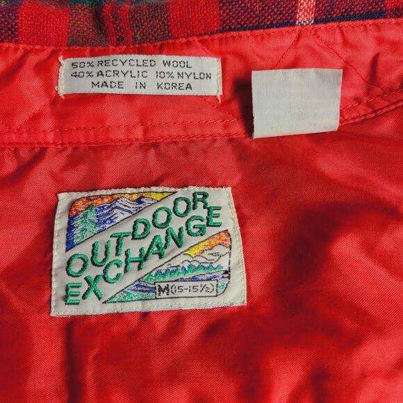 Vtg 80's Outdoor Exchange Button Down Shirt Medium Red Plaid Flannel Long Sleeve - Picture 4 of 8